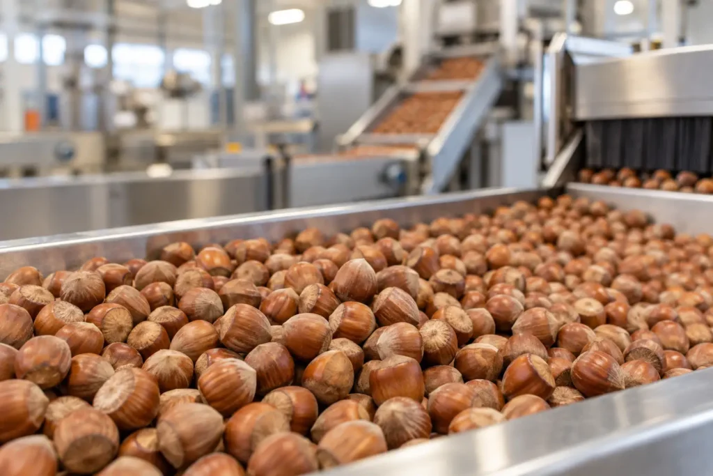 Wholesale hazelnuts on a sorting line