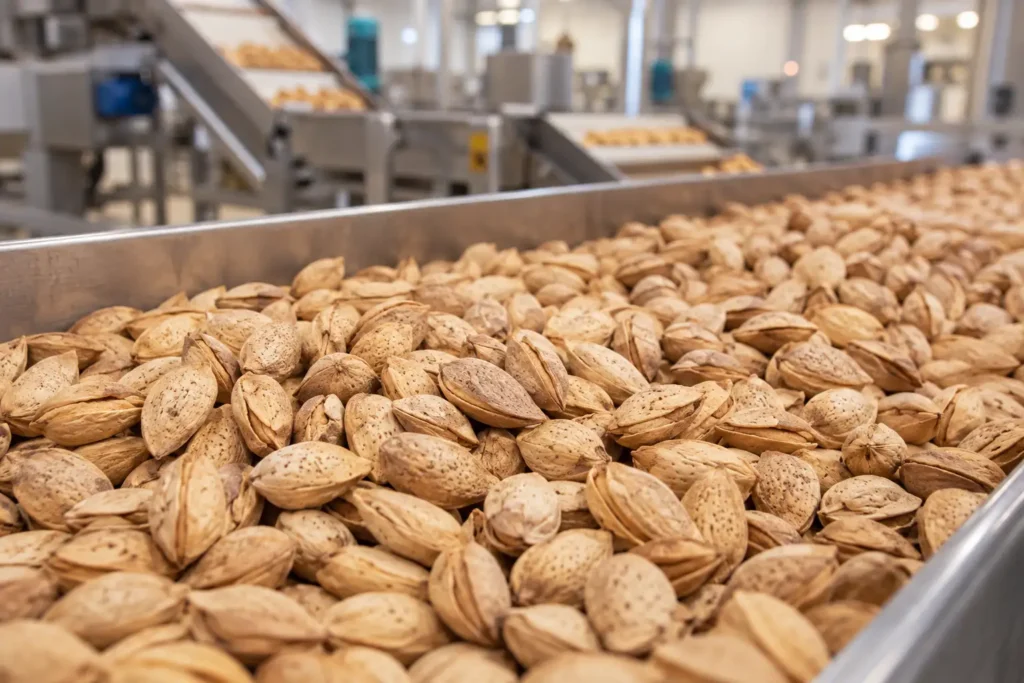 Wholesale paper-shell almonds in processing facility